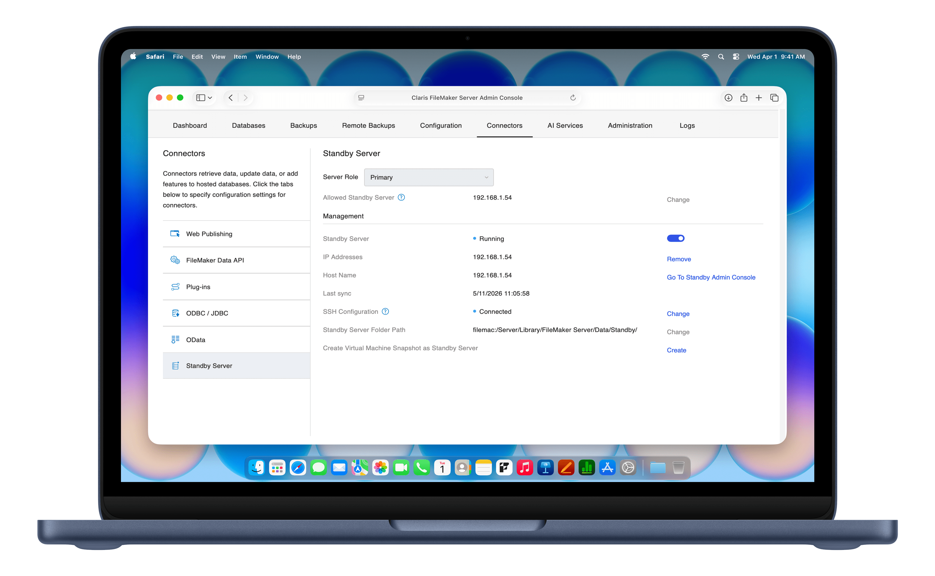 Macbook with a screenshot of Standby Server.