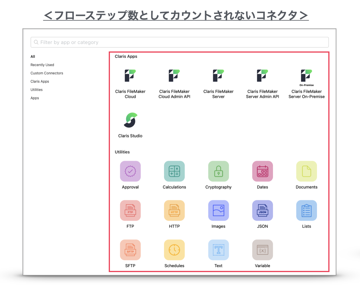 フローステップ数としてカウントされないコネクタ